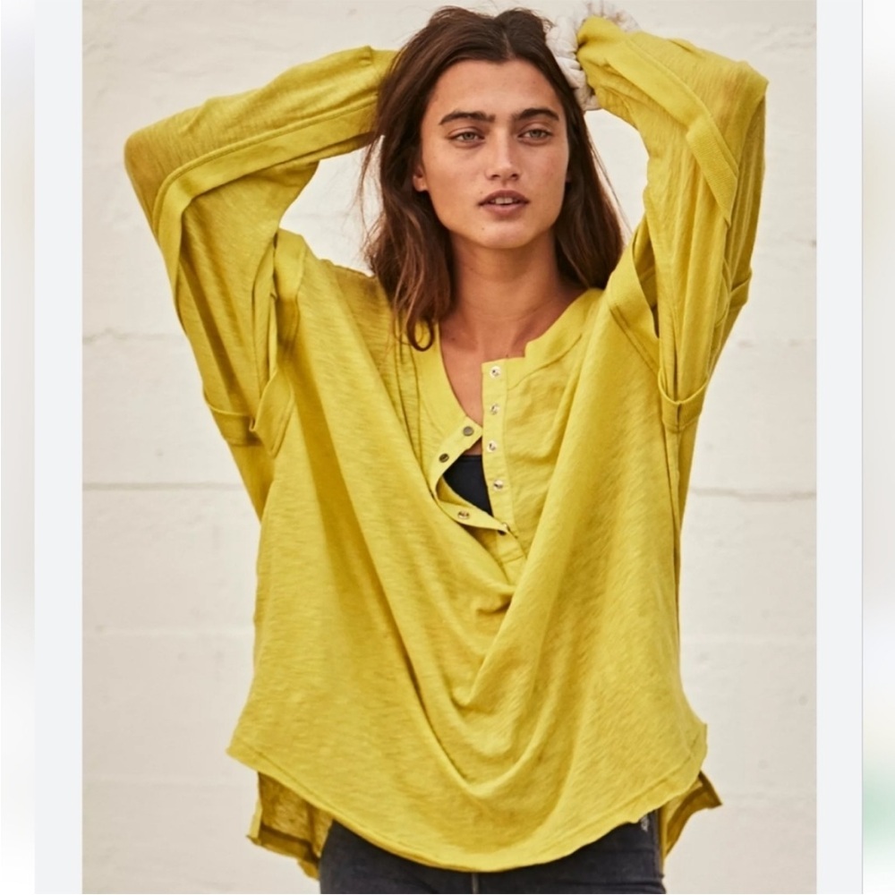 FP Movement by Free People Yellow Long Sleeve Henley Top